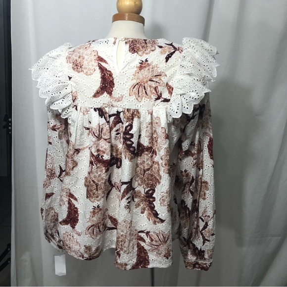 En Saison - Lace Burgundy Floral Print Cotton Babydoll Top - Size M - Picture 2 of 7